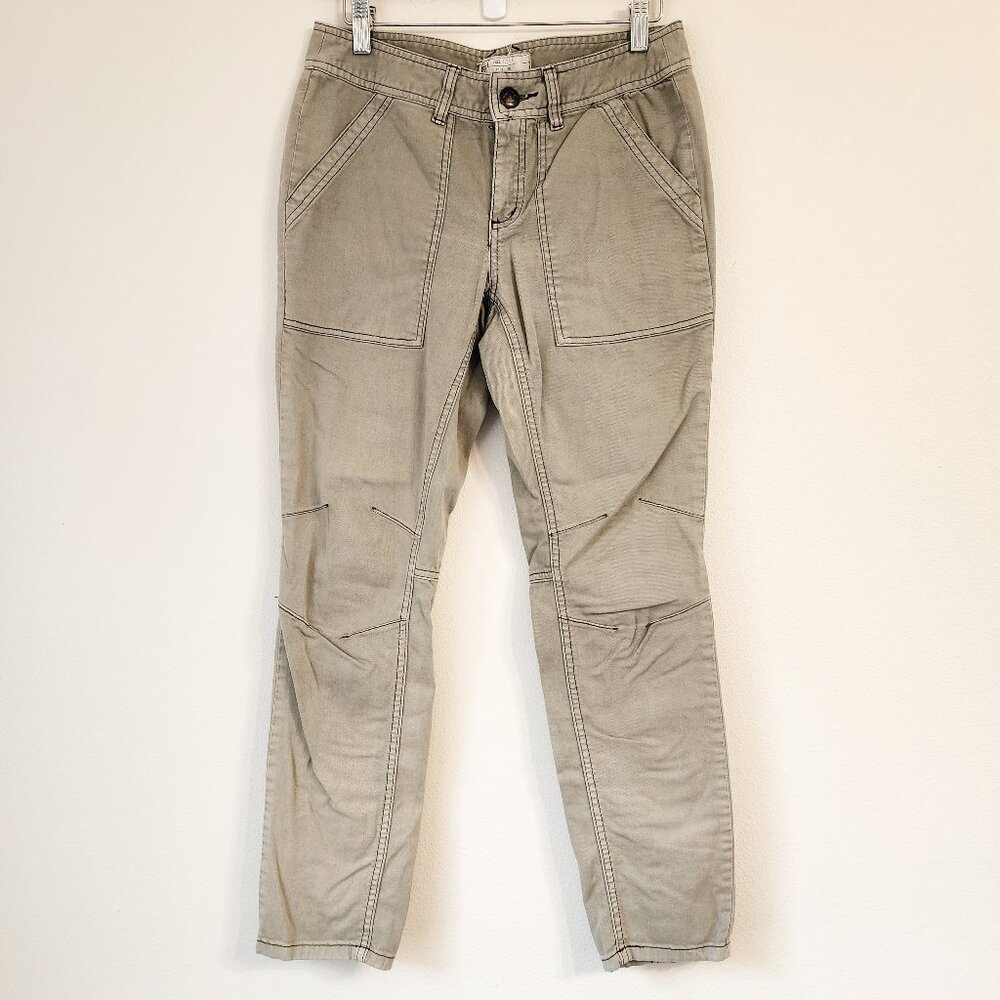 Free People Gray Green Khaki Utility Ankle Crop Pants Sz 28 Cotton Blend Casual